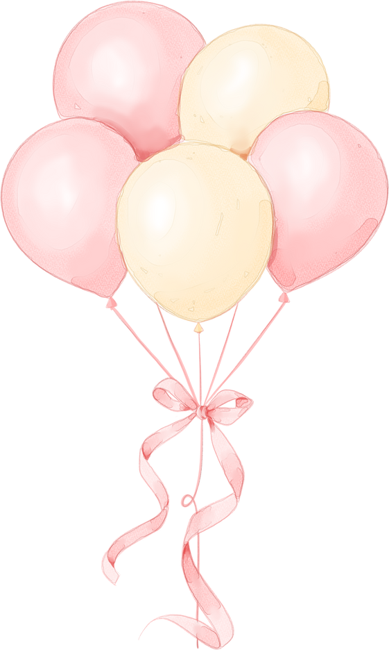 Watercolor Balloons with Ribbon.